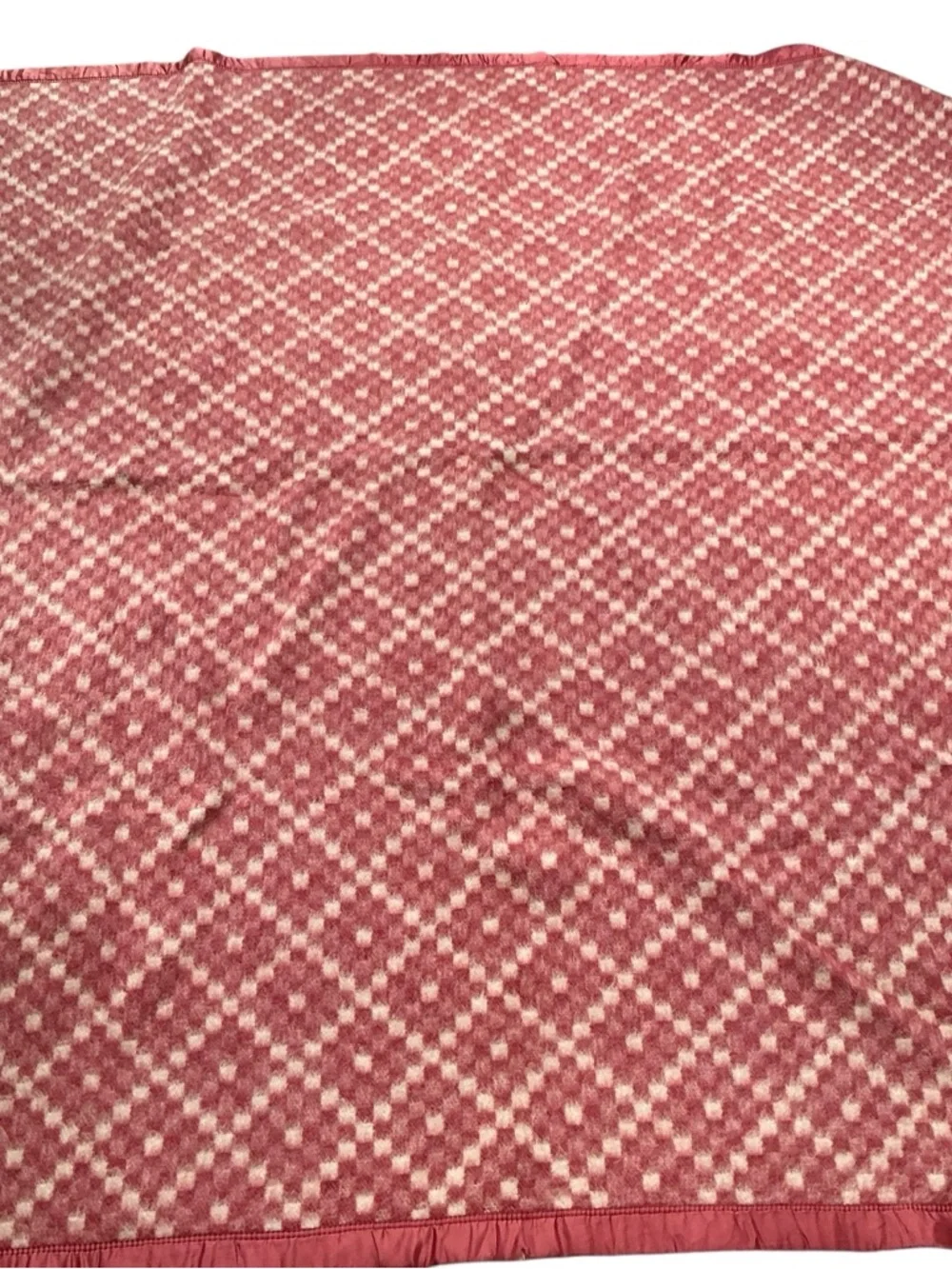 Vintage wool reversible red and cream geometric design blanket 70 x 80